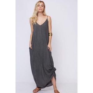 Hazel Washed Cami Straps Charcoal Maxi Dress